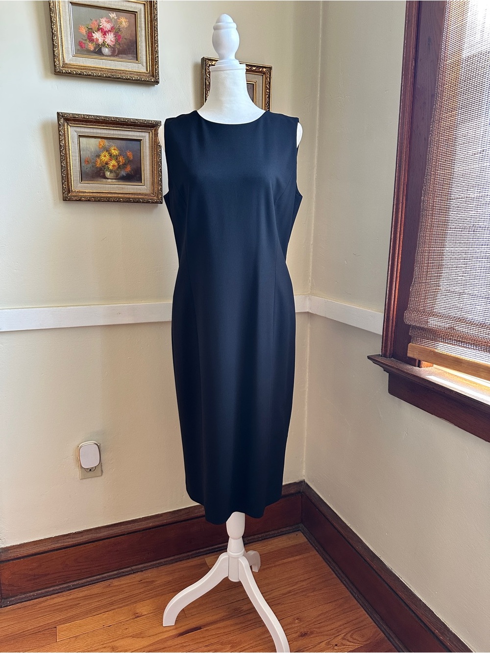 Wool Lafayette 148 New York Classic Black Sleeveless Midi Sheath Dress 6